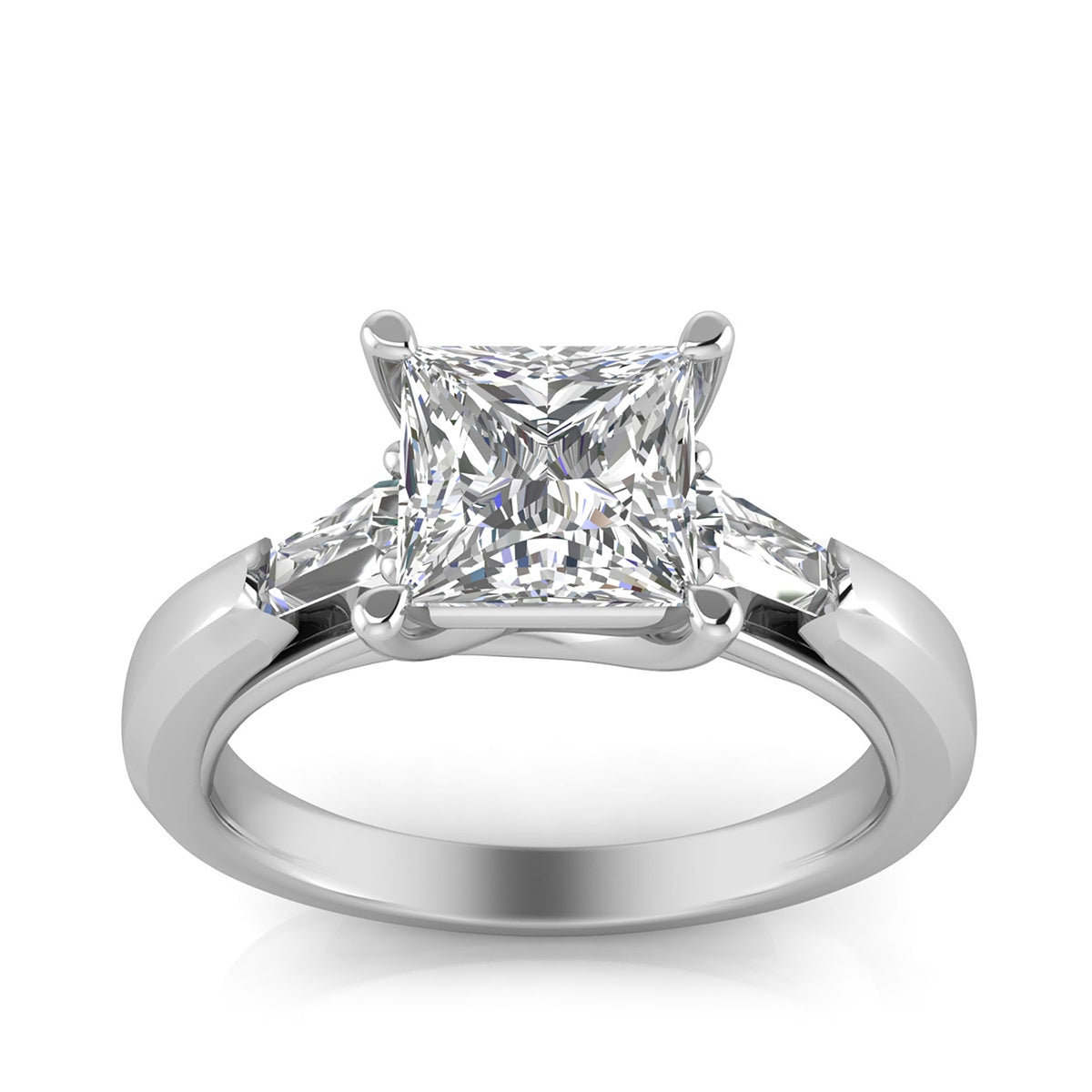 Adamante 1-3/4 ct. tw. Lab-Grown Princess Cut & Baguette Diamond Engagement Ring in 14K White Gold