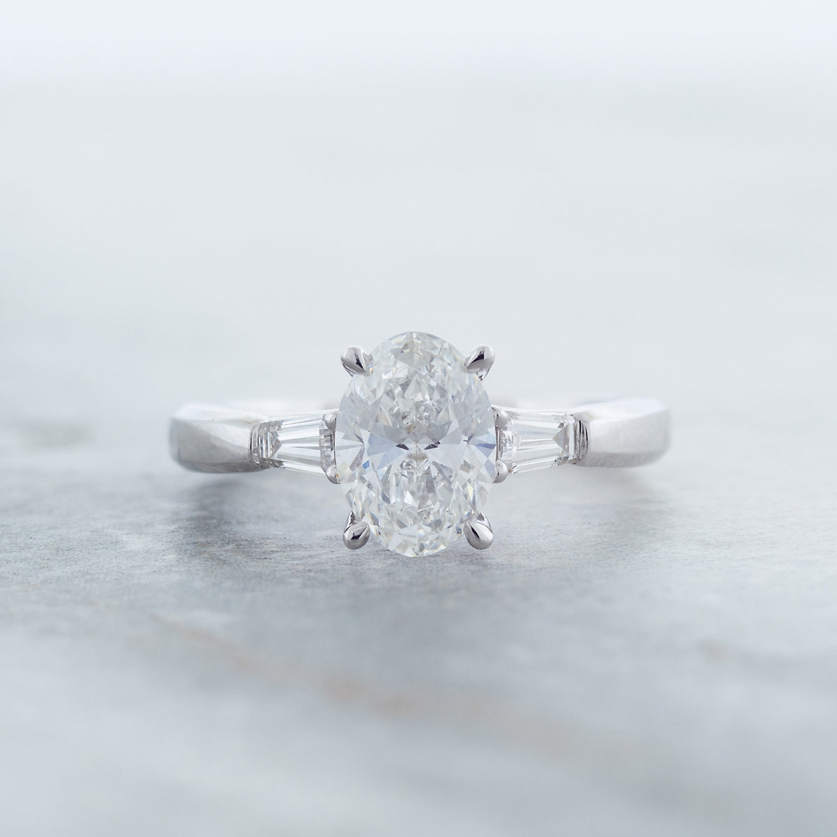 Adamante 1-3/4 ct. tw. Lab-Grown Oval & Baguette Diamond Engagement Ring in 14K White Gold side profile