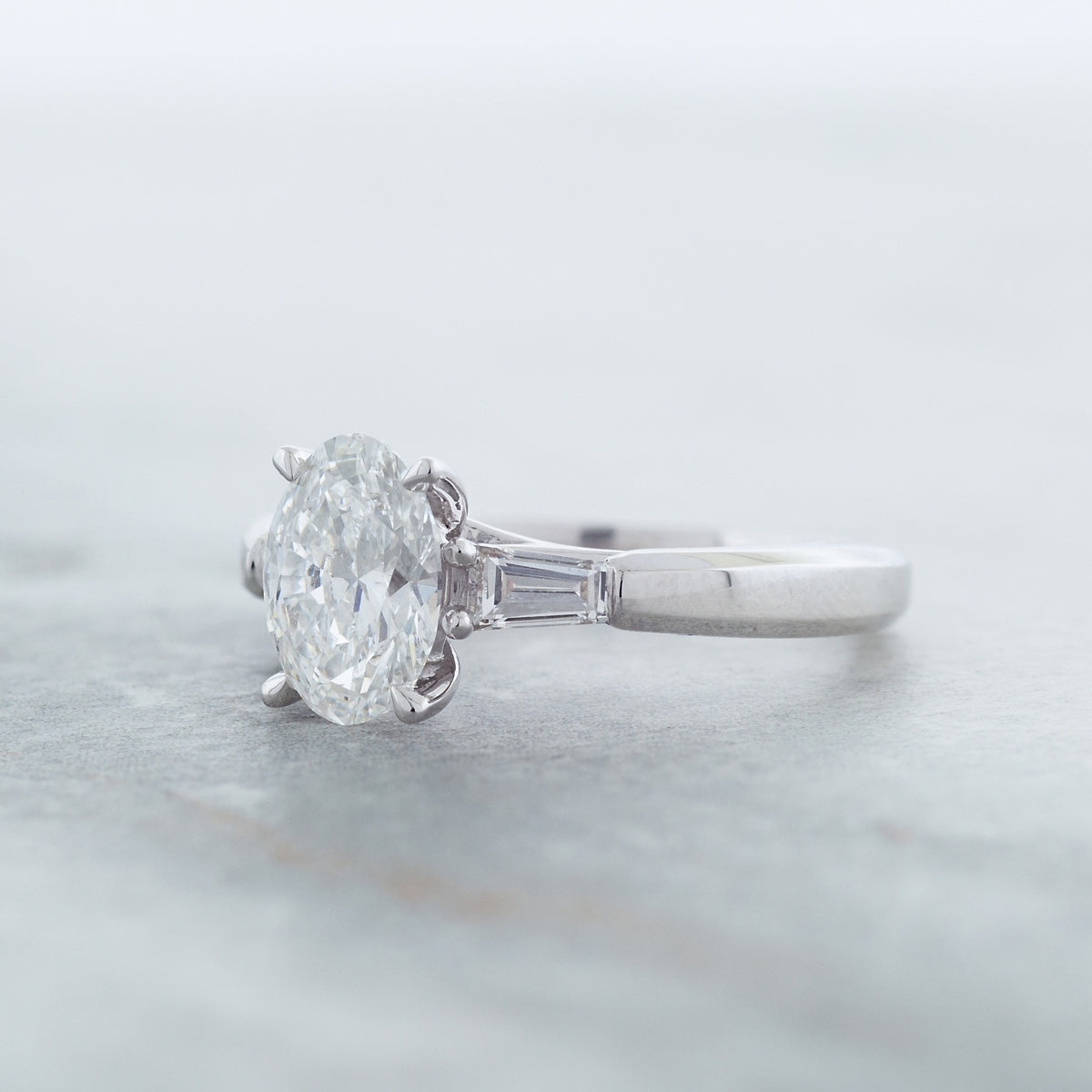 Adamante 1-3/4 ct. tw. Lab-Grown Oval & Baguette Diamond Engagement Ring in 14K White Gold full view