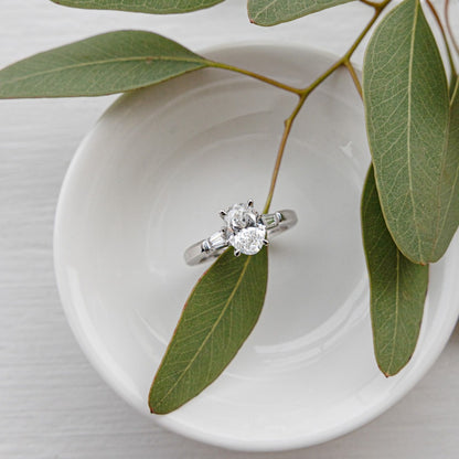 Adamante 1-3/4 ct. tw. Lab-Grown Oval & Baguette Diamond Engagement Ring in 14K White Gold angled view