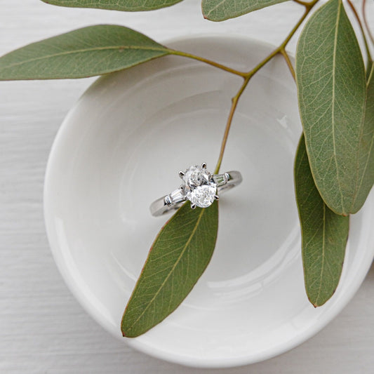 Adamante 1-3/4 ct. tw. Lab-Grown Oval & Baguette Diamond Engagement Ring in 14K White Gold angled view