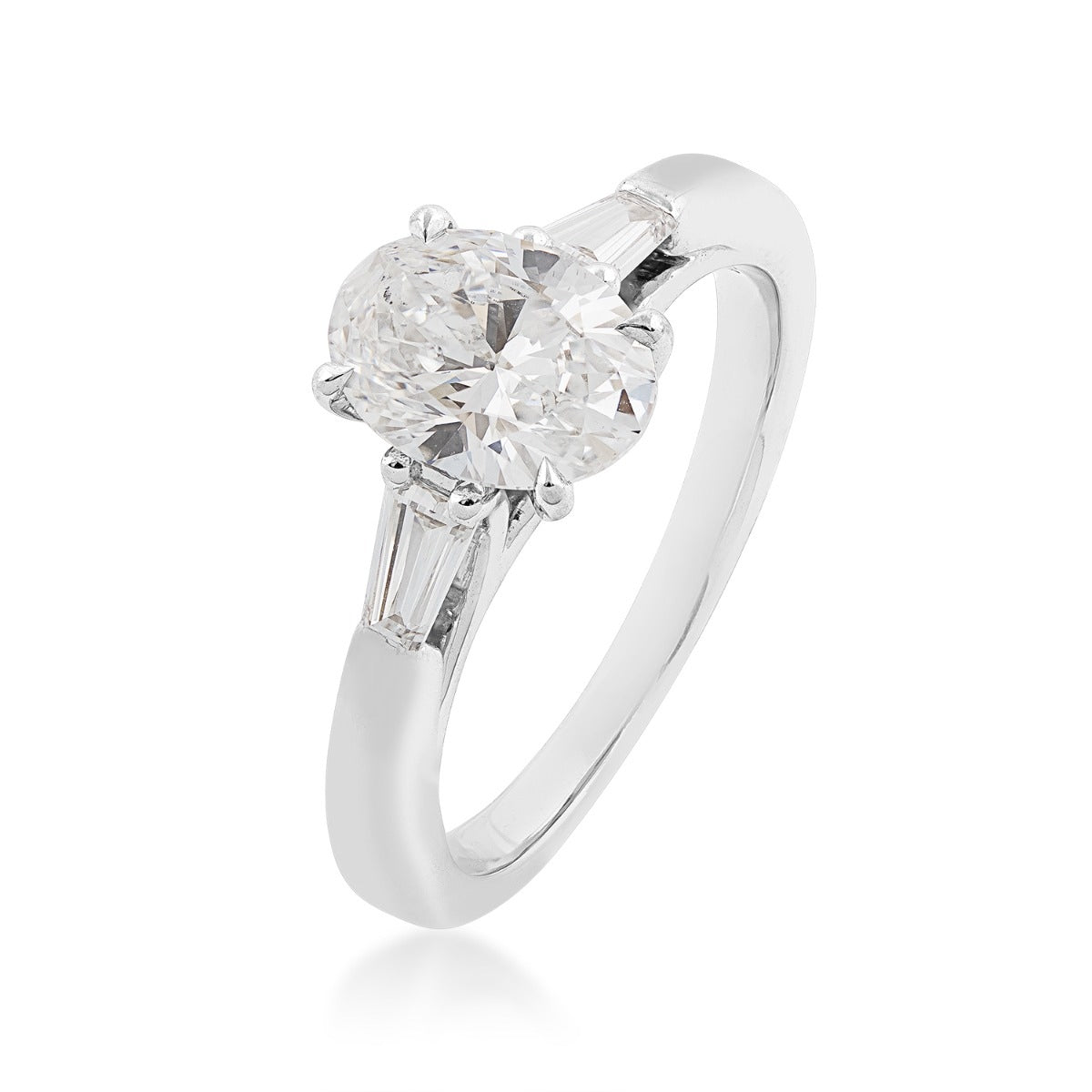Adamante 1-3/4 ct. tw. Lab-Grown Oval & Baguette Diamond Engagement Ring in 14K White Gold front view