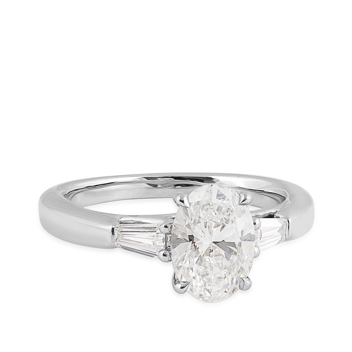Adamante 1-3/4 ct. tw. Lab-Grown Oval & Baguette Diamond Engagement Ring in 14K White Gold close-up detail