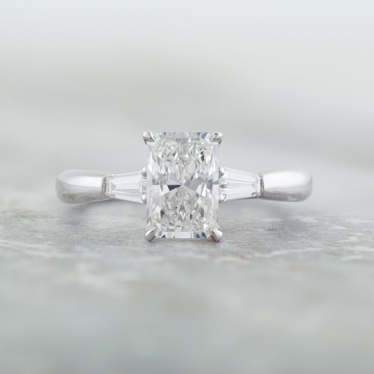 Adamante 1-3/4 ct. tw. Lab-Grown Radiant Cut & Baguette Diamond Engagement Ring in 14K White Gold front view