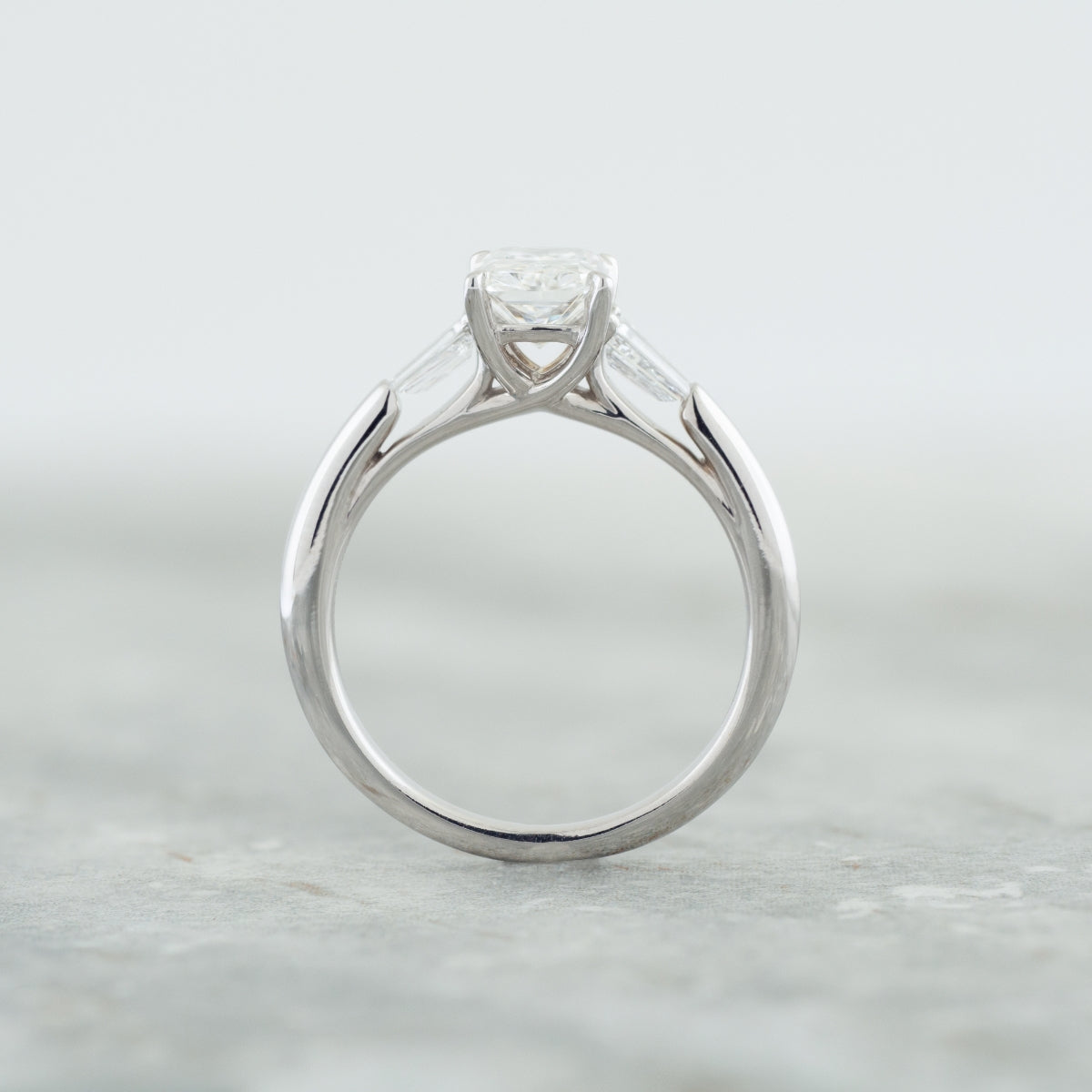 Adamante 1-3/4 ct. tw. Lab-Grown Radiant Cut & Baguette Diamond Engagement Ring in 14K White Gold side profile