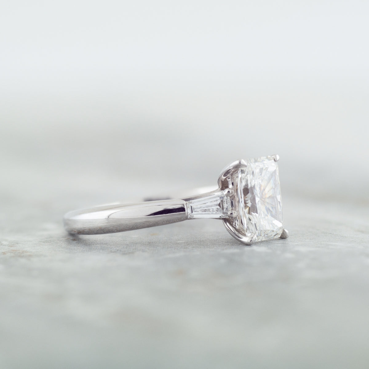 Adamante 1-3/4 ct. tw. Lab-Grown Radiant Cut & Baguette Diamond Engagement Ring in 14K White Gold close-up detail