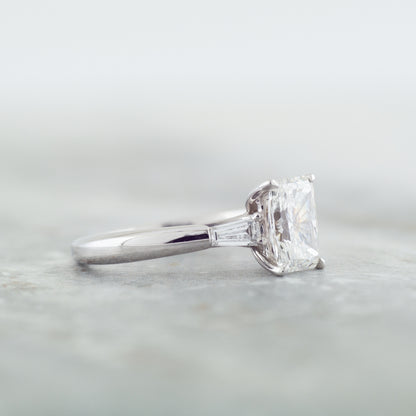 Adamante 1-3/4 ct. tw. Lab-Grown Radiant Cut & Baguette Diamond Engagement Ring in 14K White Gold close-up detail