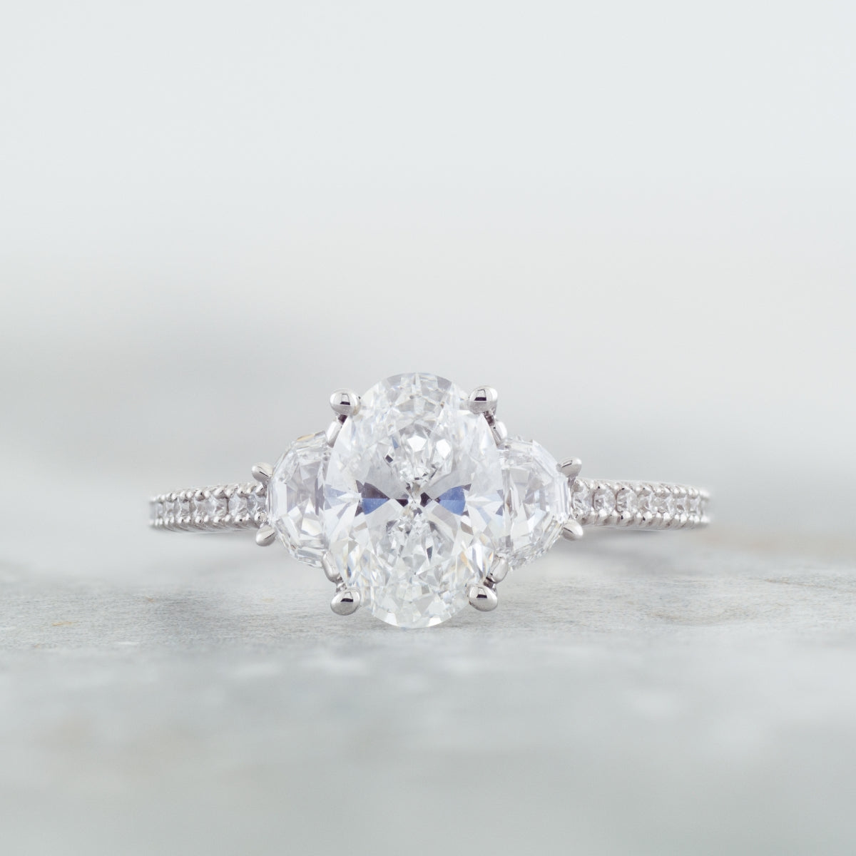 Adamante 2 ct. tw. Lab-Grown Oval & Half Moon Diamond Engagement Ring in 14K White Gold front view