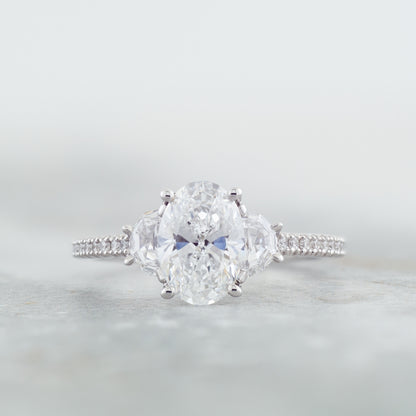 Adamante 2 ct. tw. Lab-Grown Oval & Half Moon Diamond Engagement Ring in 14K White Gold front view