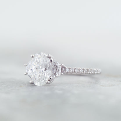 Adamante 2 ct. tw. Lab-Grown Oval & Half Moon Diamond Engagement Ring in 14K White Gold close-up detail