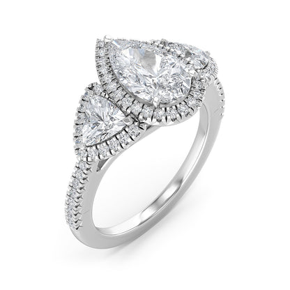 Adamante 2-1/2 ct. tw. Lab-Grown Pear & Trillion Diamond Halo Engagement Ring in 14K White Gold front view
