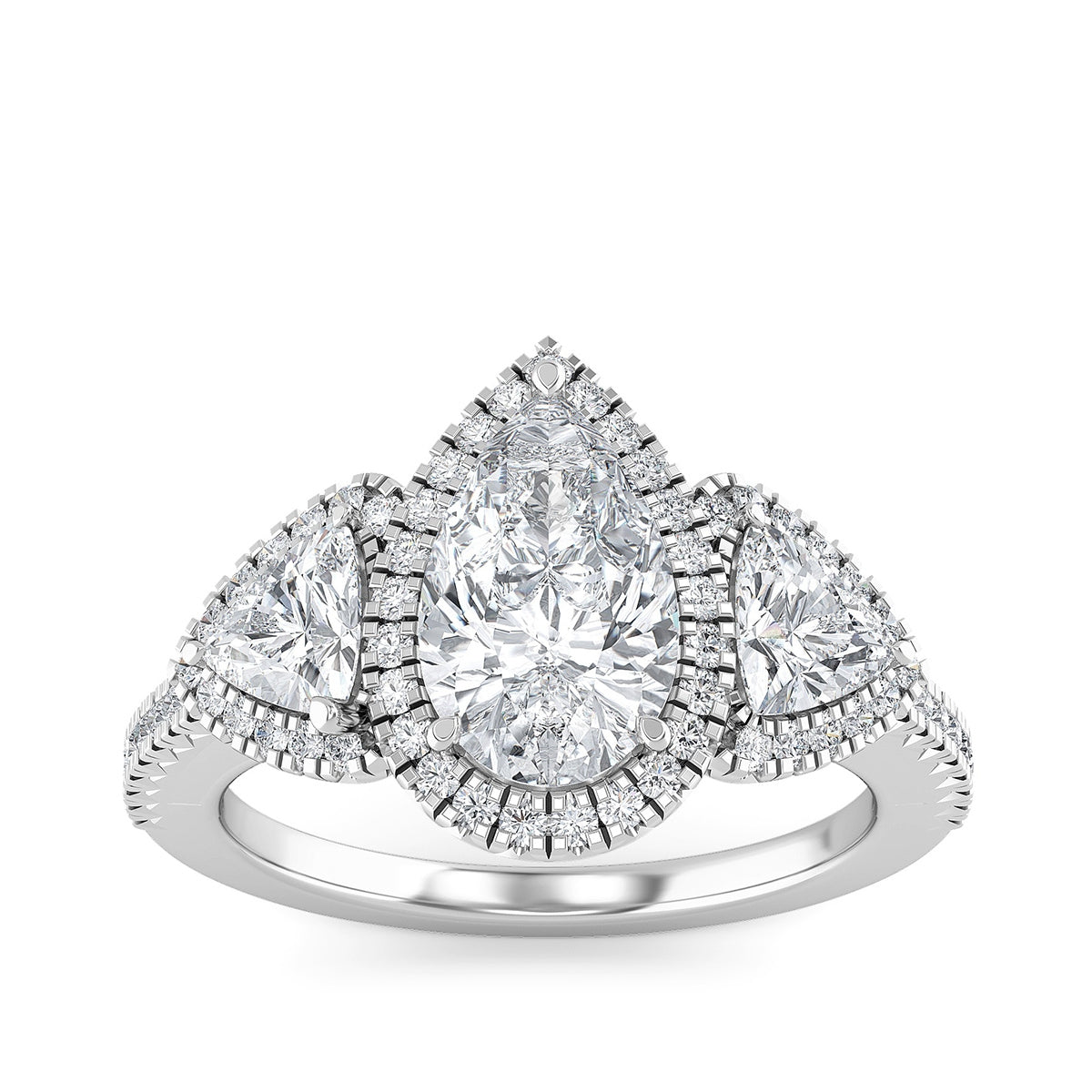 Adamante 2-1/2 ct. tw. Lab-Grown Pear & Trillion Diamond Halo Engagement Ring in 14K White Gold