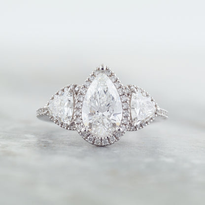 Adamante 2-1/2 ct. tw. Lab-Grown Pear & Trillion Diamond Halo Engagement Ring in 14K White Gold close-up detail