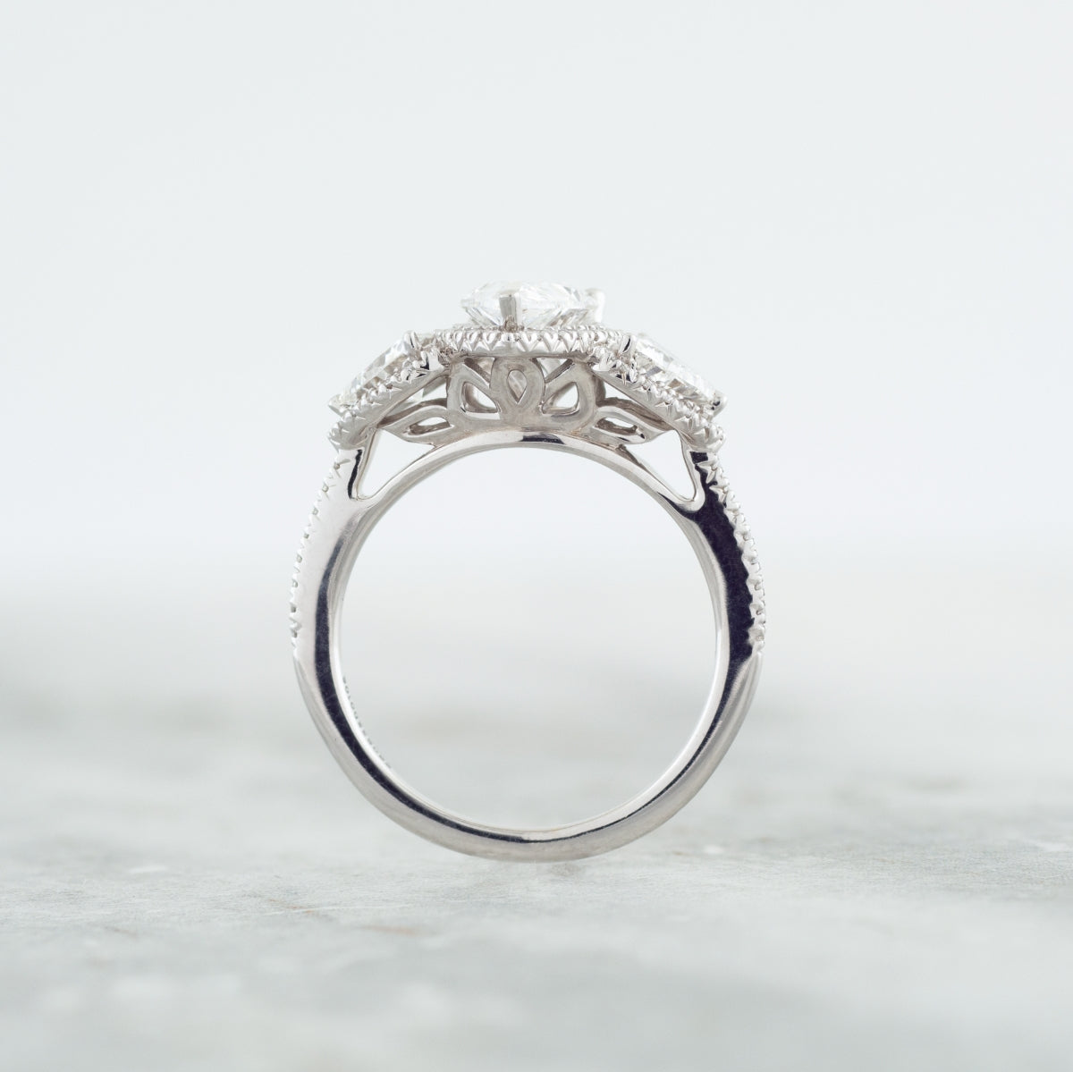 Adamante 2-1/2 ct. tw. Lab-Grown Pear & Trillion Diamond Halo Engagement Ring in 14K White Gold full view