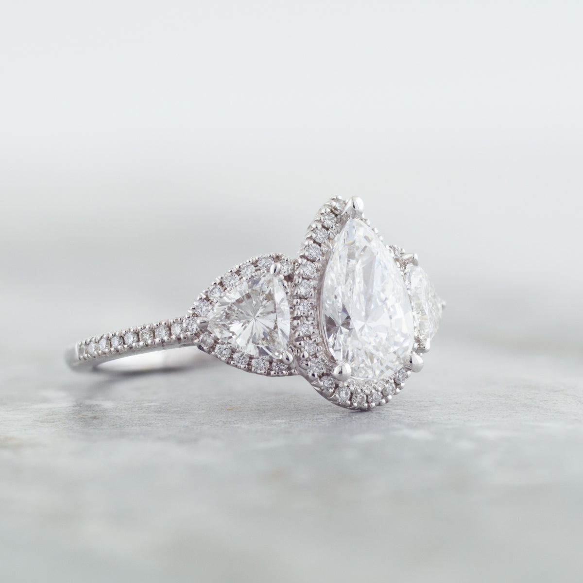 Adamante 2-1/2 ct. tw. Lab-Grown Pear & Trillion Diamond Halo Engagement Ring in 14K White Gold side profile