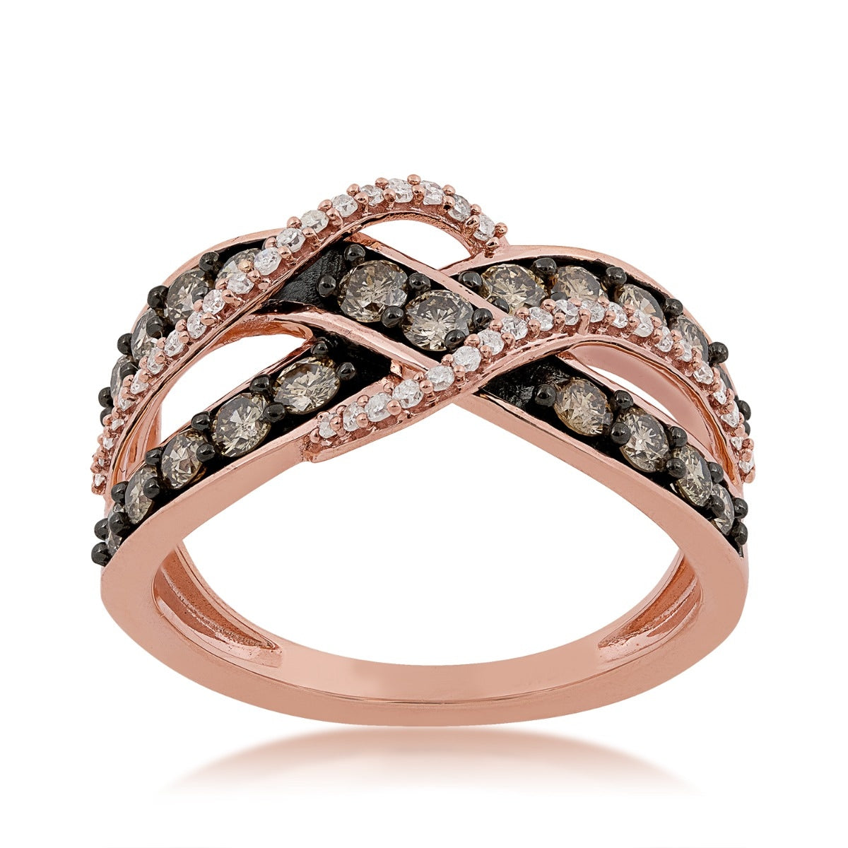 Mocha Collection 1 ct. tw. Round Mocha & White Diamond Crossover Ring with Black Rhodium Plated Accents in 10K Pink Gold