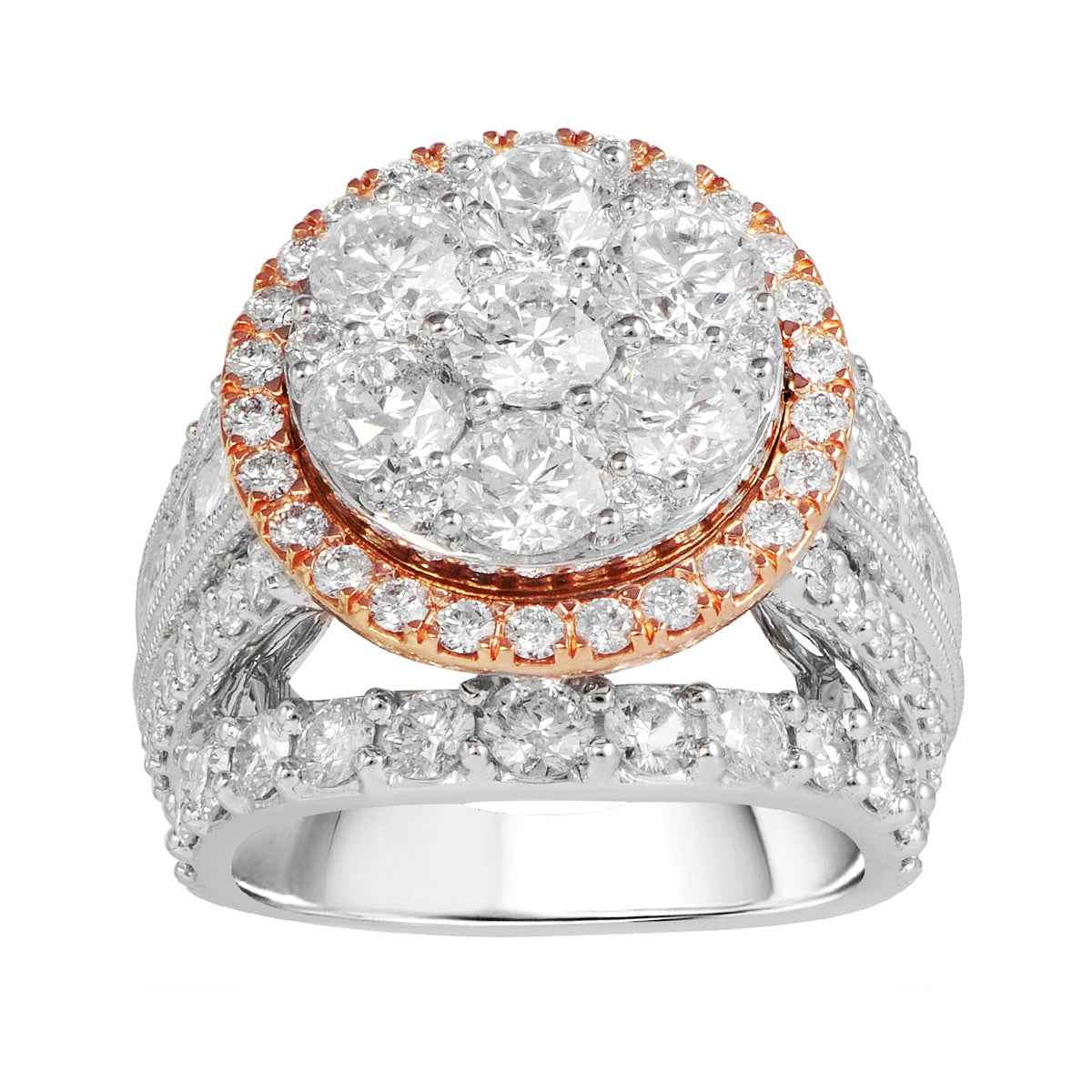 Fairytale Diamonds 7 ct. tw. Round Diamond Cluster Engagement Ring in 14K White & Pink Gold