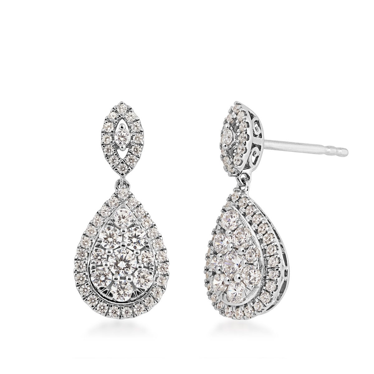 Adamante 1 ct. tw. Lab-Grown Pear-Shaped Diamond Cluster Drop Earrings in 14K White Gold