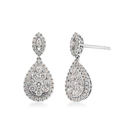 Adamante 1 ct. tw. Lab-Grown Pear-Shaped Diamond Cluster Drop Earrings in 14K White Gold