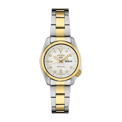 Seiko Ladies' 5 Sports Automatic Two-Tone Stainless Steel Watch with White Dial
