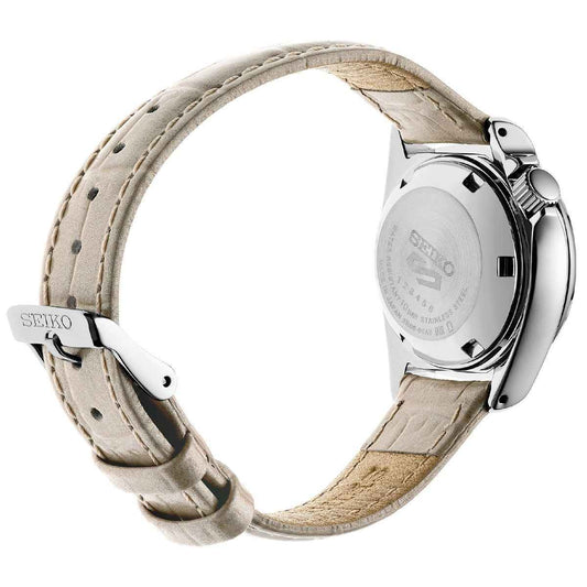 Seiko Ladies' 5 Sport Automatic Stainless Steel Watch with Tan Dial & Leather Strap