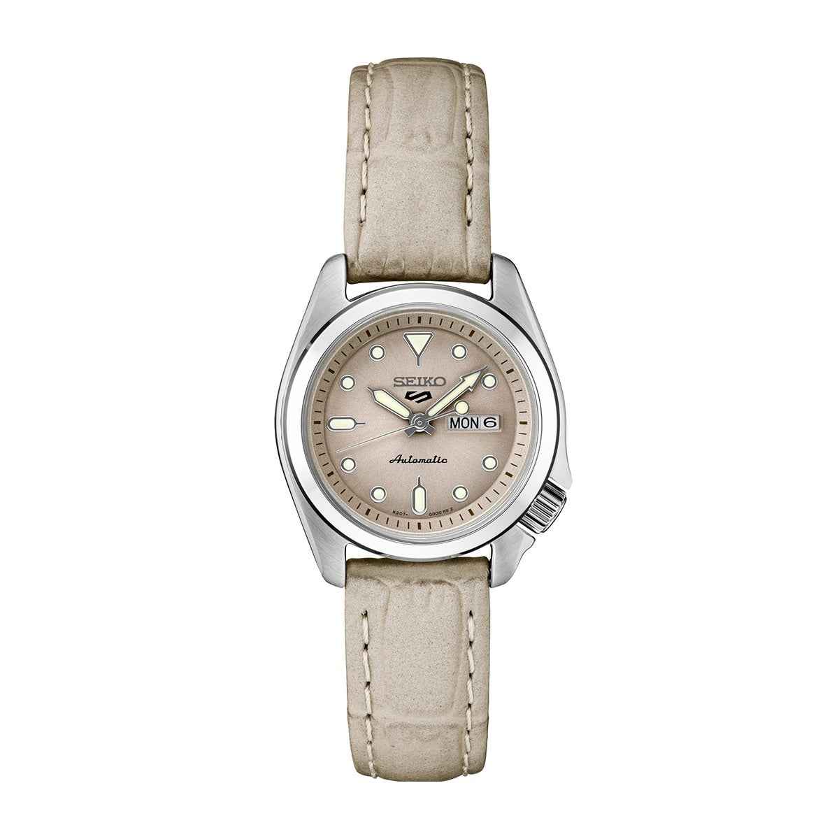 Seiko Ladies' 5 Sport Automatic Stainless Steel Watch with Tan Dial & Leather Strap