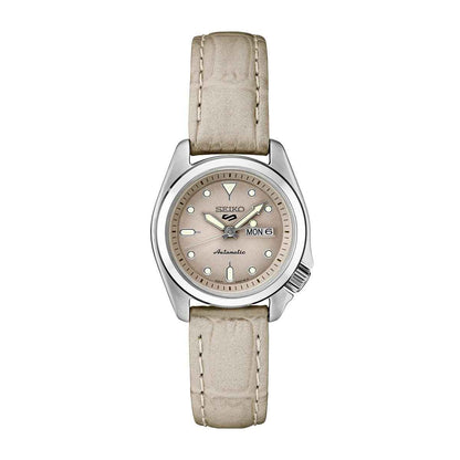Seiko Ladies' 5 Sport Automatic Stainless Steel Watch with Tan Dial & Leather Strap