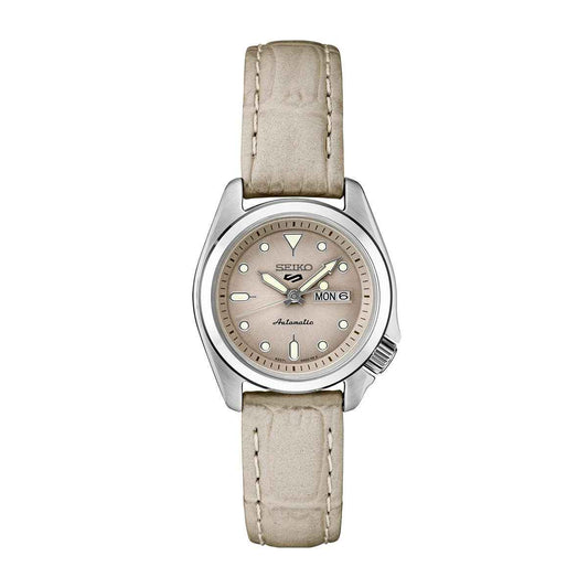 Seiko Ladies' 5 Sport Automatic Stainless Steel Watch with Tan Dial & Leather Strap
