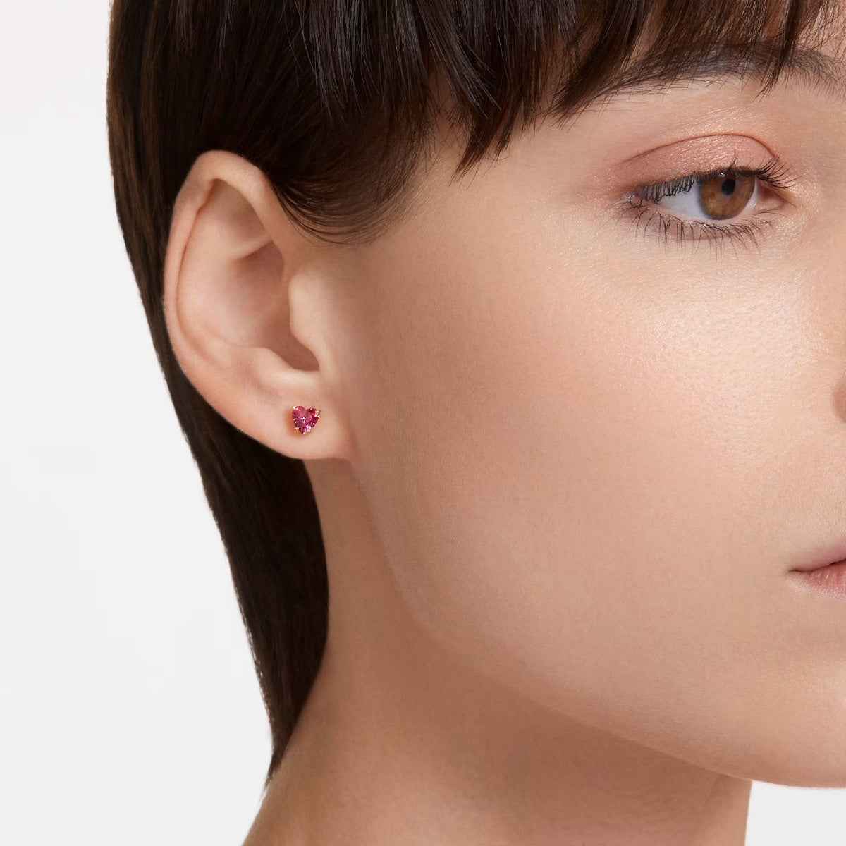 Swarovski Stilla Heart Red Crystal Stud Earrings in Yellow Gold-Tone Plating front view