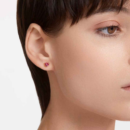 Swarovski Stilla Heart Red Crystal Stud Earrings in Yellow Gold-Tone Plating front view