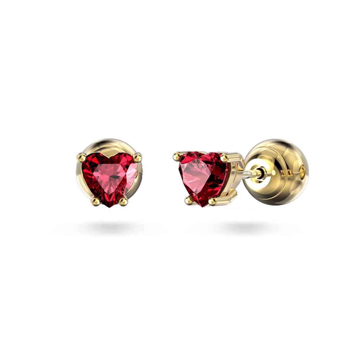 Swarovski Stilla Heart Red Crystal Stud Earrings in Yellow Gold-Tone Plating
