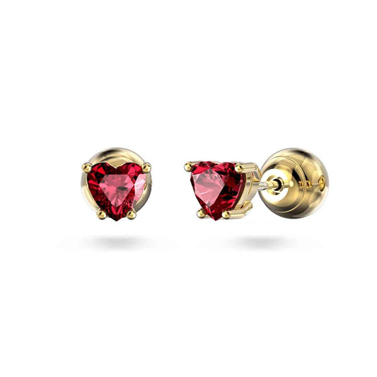 Swarovski Stilla Heart Red Crystal Stud Earrings in Yellow Gold-Tone Plating