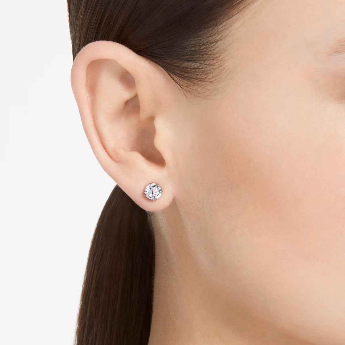 Swarovski Constella Round White Crystal Stud Earrings in White Rhodium Plating front view