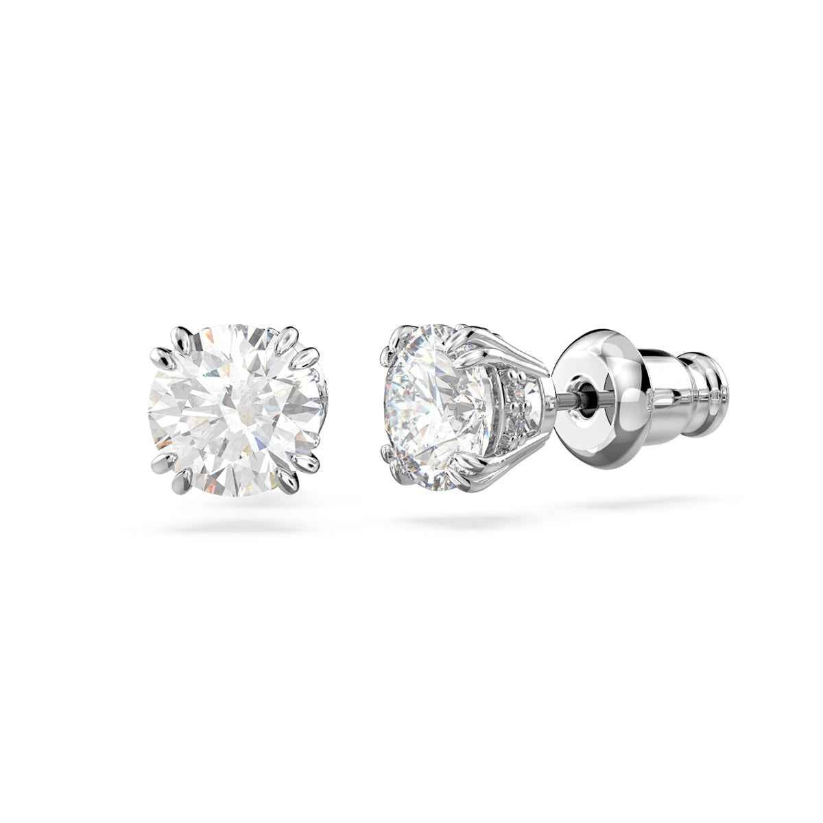 Swarovski Constella Round White Crystal Stud Earrings in White Rhodium Plating
