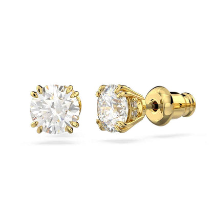 Swarovski Constella Round White Crystal Stud Earrings in Yellow Gold-Tone Plating