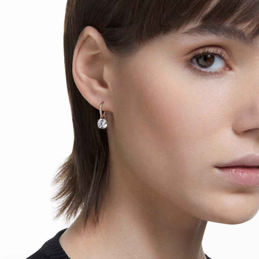 Swarovski Constella Round White Crystal Drop Earrings in Yellow Gold-Tone Plating front view