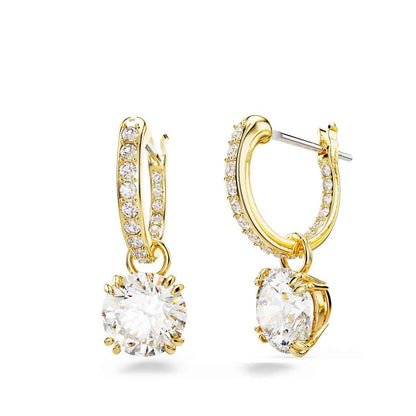 Swarovski Constella Round White Crystal Drop Earrings in Yellow Gold-Tone Plating