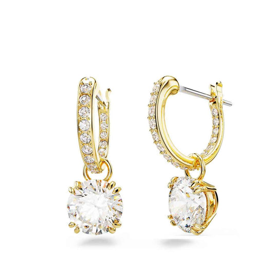 Swarovski Constella Round White Crystal Drop Earrings in Yellow Gold-Tone Plating