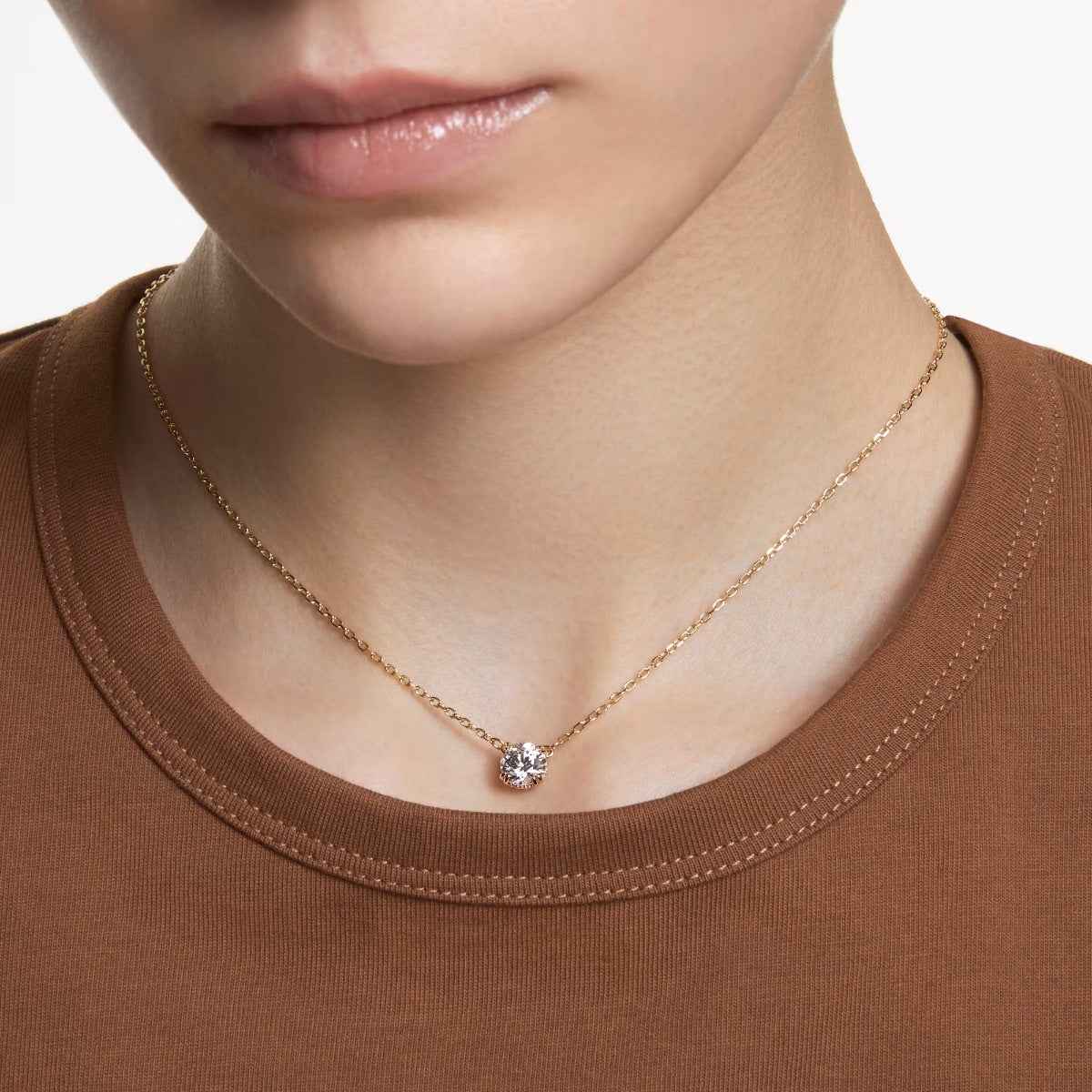 Swarovski Constilla Round White Crystal Necklace in Yellow Gold-Tone Plating close-up detail