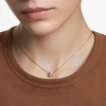 Swarovski Constilla Round White Crystal Necklace in Yellow Gold-Tone Plating close-up detail