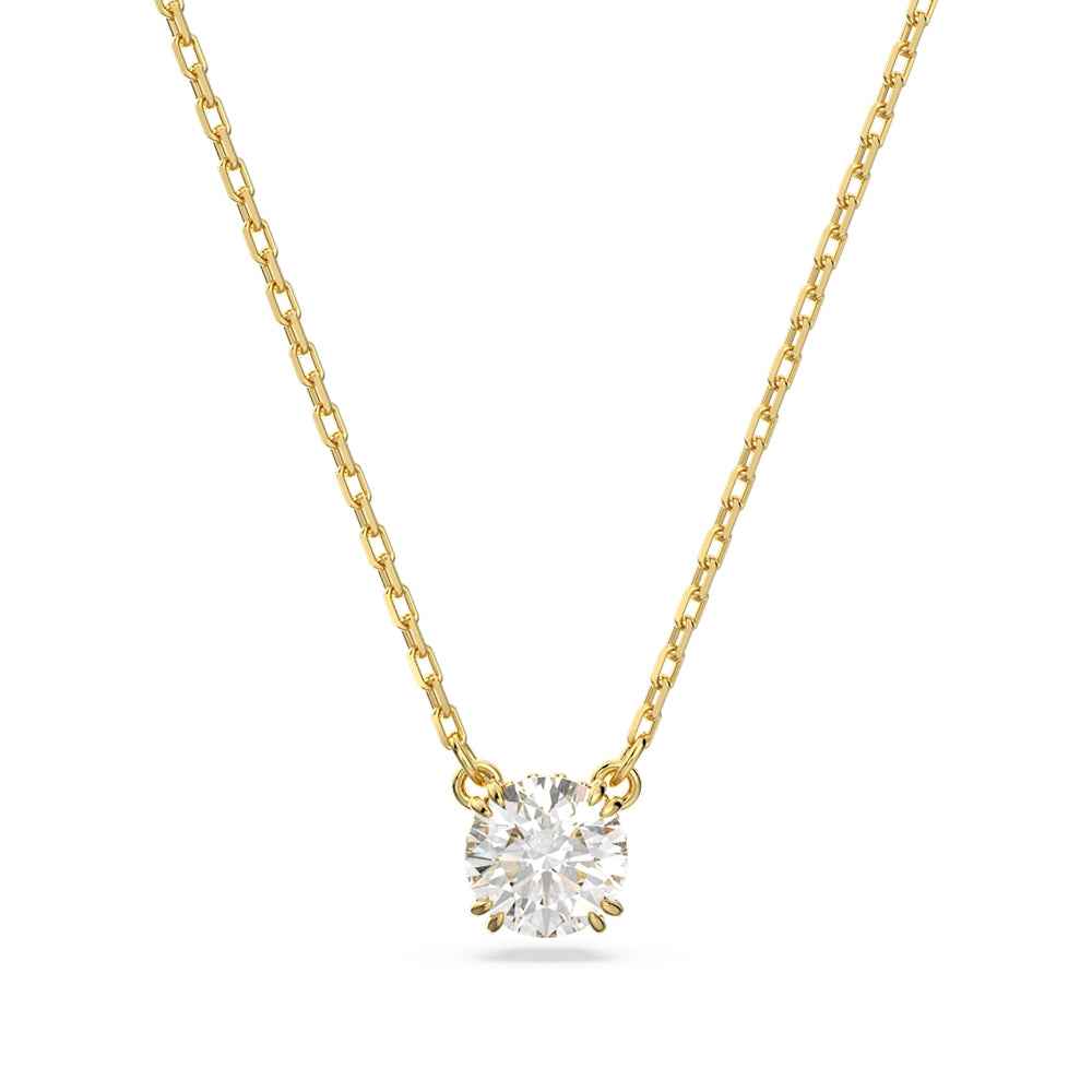 Swarovski Constilla Round White Crystal Necklace in Yellow Gold-Tone Plating