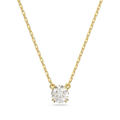 Swarovski Constilla Round White Crystal Necklace in Yellow Gold-Tone Plating