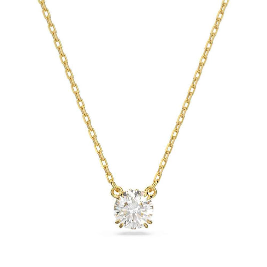 Swarovski Constilla Round White Crystal Necklace in Yellow Gold-Tone Plating
