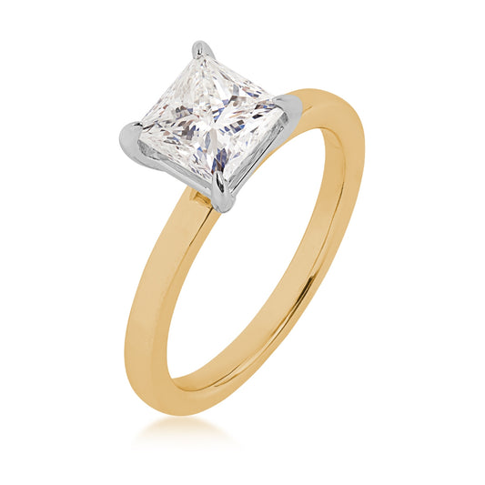 Adamante 1-1/2 ct. tw. Lab-Grown Princess Cut Diamond Solitaire Engagement Ring in 14K Yellow Gold front view