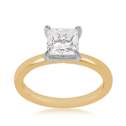 Adamante 1-1/2 ct. tw. Lab-Grown Princess Cut Diamond Solitaire Engagement Ring in 14K Yellow Gold