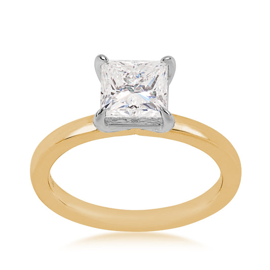 Adamante 1-1/2 ct. tw. Lab-Grown Princess Cut Diamond Solitaire Engagement Ring in 14K Yellow Gold