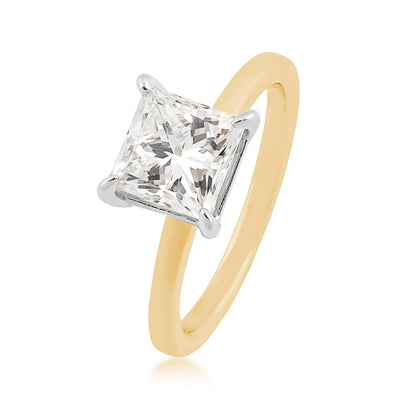 Adamante 2 ct. tw. Lab-Grown Princess Cut Diamond Solitaire Engagement Ring in 14K Yellow Gold front view