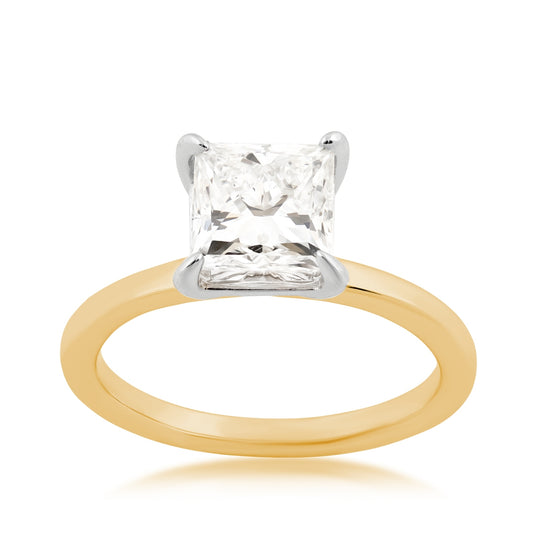 Adamante 2 ct. tw. Lab-Grown Princess Cut Diamond Solitaire Engagement Ring in 14K Yellow Gold