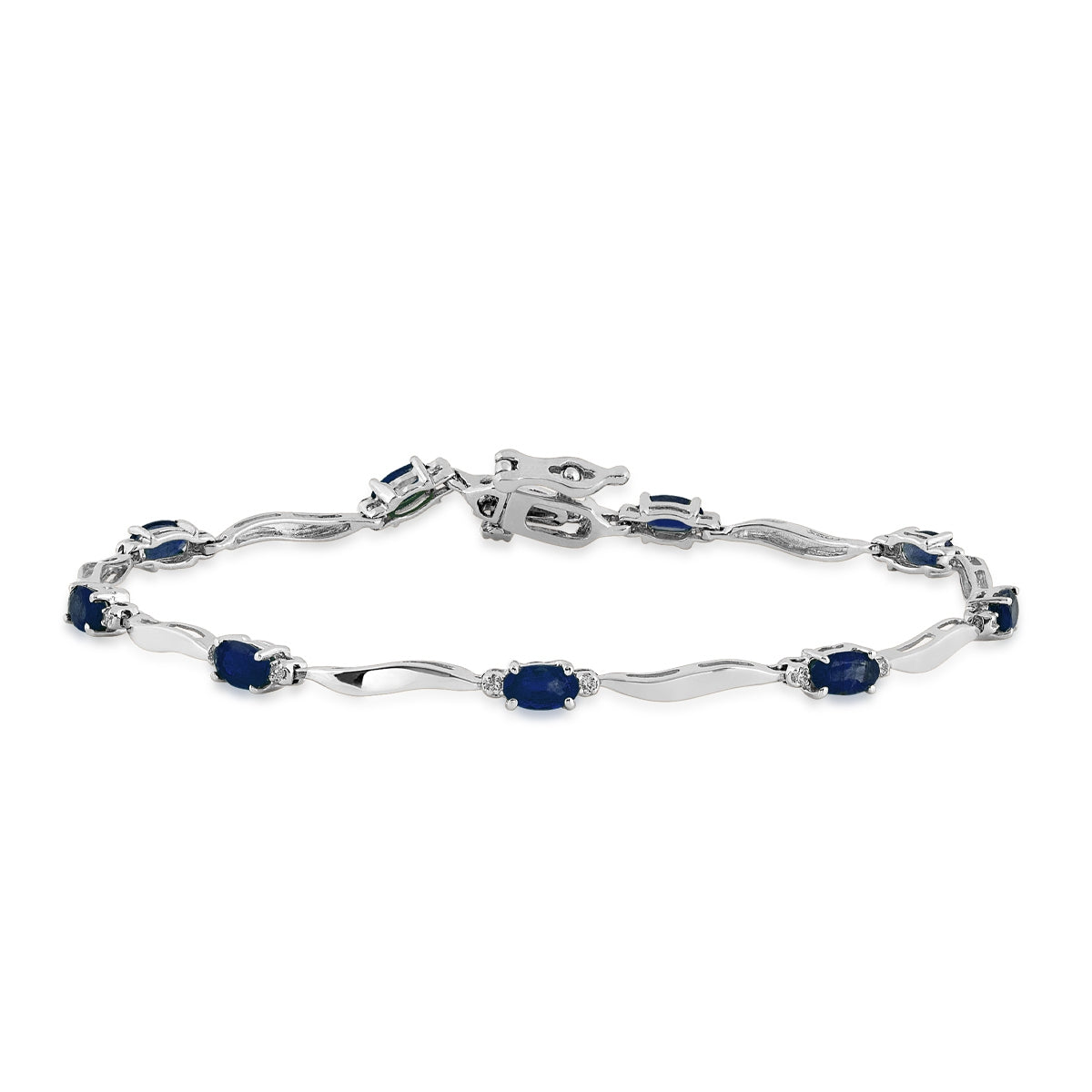 Oval Sapphire & 1/7 ct. tw. Diamond Bracelet in 14K White Gold