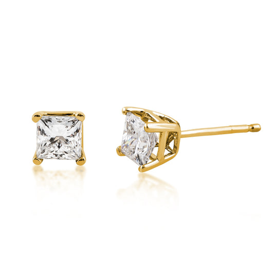 Adamante 1 ct. tw. Lab-Grown Princess Cut Diamond Solitaire Earrings in 14K Yellow Gold
